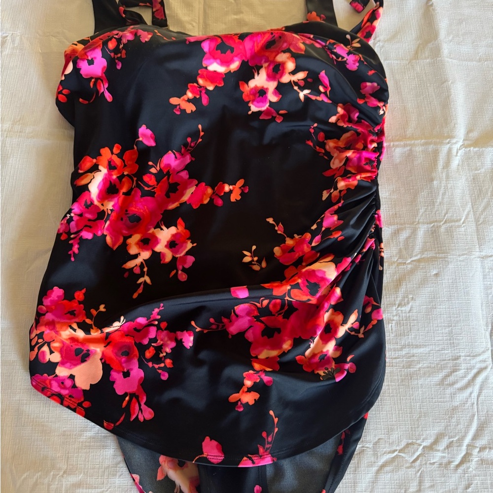 Swimsuits for All - Black and Pink Floral One-Piece Swimsuit (A2)